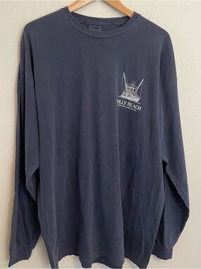 Folly Beach SC Long Sleeve T-Shirt Men’s Size XL Blue Shrimp Boat Cotton